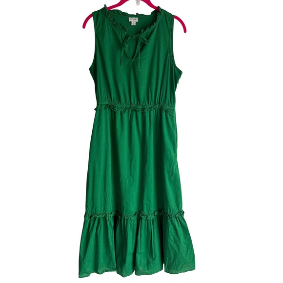 J. Crew Factory Dresses & Skirts - J.CREW Kelly Green Tie-Front Sleeveless Tiered Ladies Midi Dress with Pockets, 6